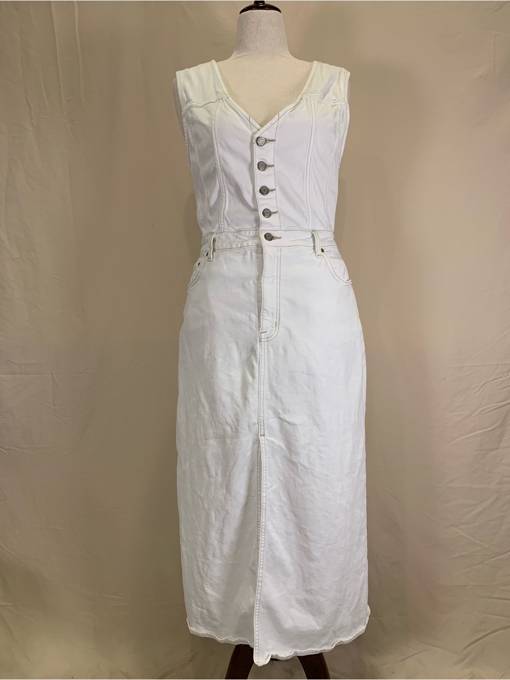 Pistola Alex Dress White Denim Corset Front Slit Midi XL